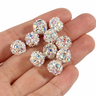50db 6/8/10mm AB színű fém kristály gyöngyök strassz golyó formájú laza gyöngyök ékszerkészítéshez barkácsolás ajándék karkötő kiegészítők