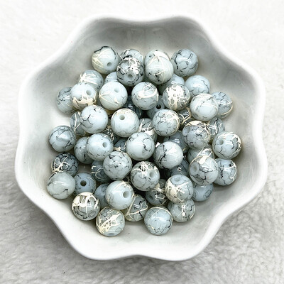 4/6/8/10 mm-es mintás kerek üveggyöngyök laza távtartó gyöngyök ékszerkészítéshez, barkácsolás, kézzel készített ruházati kiegészítők