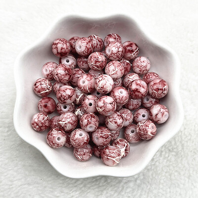 4/6/8/10 mm-es mintás kerek üveggyöngyök laza távtartó gyöngyök ékszerkészítéshez, barkácsolás, kézzel készített ruházati kiegészítők