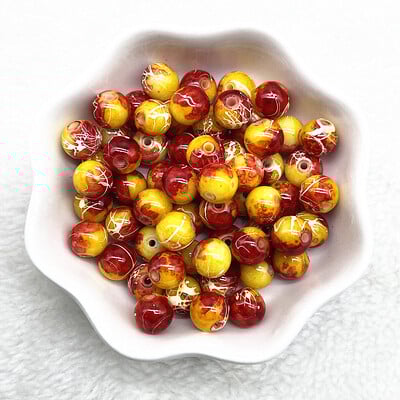 4/6/8/10 mm-es mintás kerek üveggyöngyök laza távtartó gyöngyök ékszerkészítéshez, barkácsolás, kézzel készített ruházati kiegészítők