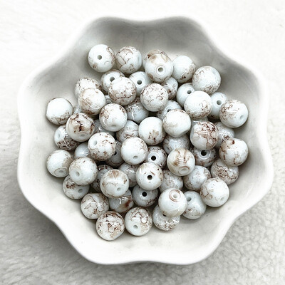 4/6/8/10 mm-es mintás kerek üveggyöngyök laza távtartó gyöngyök ékszerkészítéshez, barkácsolás, kézzel készített ruházati kiegészítők