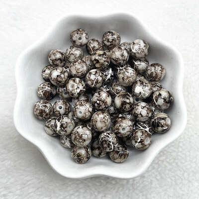 4/6/8/10 mm-es mintás kerek üveggyöngyök laza távtartó gyöngyök ékszerkészítéshez, barkácsolás, kézzel készített ruházati kiegészítők