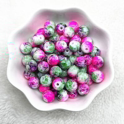 4/6/8/10 mm-es mintás kerek üveggyöngyök laza távtartó gyöngyök ékszerkészítéshez, barkácsolás, kézzel készített ruházati kiegészítők