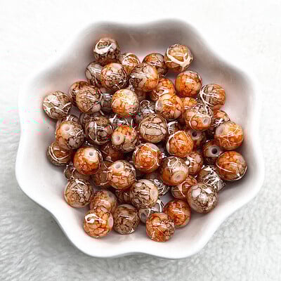 4/6/8/10 mm-es mintás kerek üveggyöngyök laza távtartó gyöngyök ékszerkészítéshez, barkácsolás, kézzel készített ruházati kiegészítők