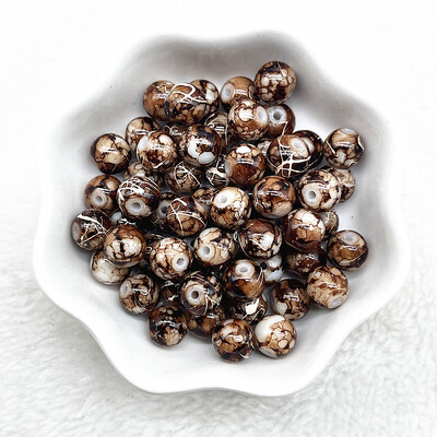 4/6/8/10 mm-es mintás kerek üveggyöngyök laza távtartó gyöngyök ékszerkészítéshez, barkácsolás, kézzel készített ruházati kiegészítők