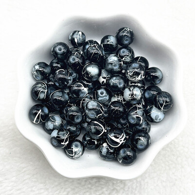 4/6/8/10 mm-es mintás kerek üveggyöngyök laza távtartó gyöngyök ékszerkészítéshez, barkácsolás, kézzel készített ruházati kiegészítők