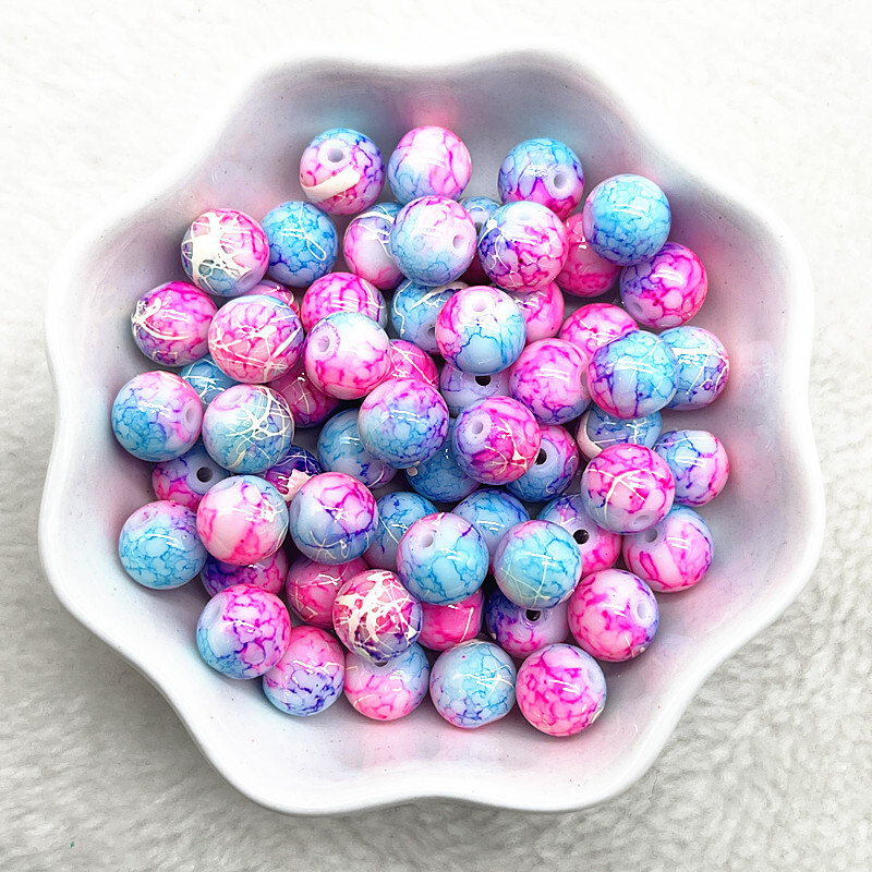4/6/8/10 mm-es mintás kerek üveggyöngyök laza távtartó gyöngyök ékszerkészítéshez, barkácsolás, kézzel készített ruházati kiegészítők