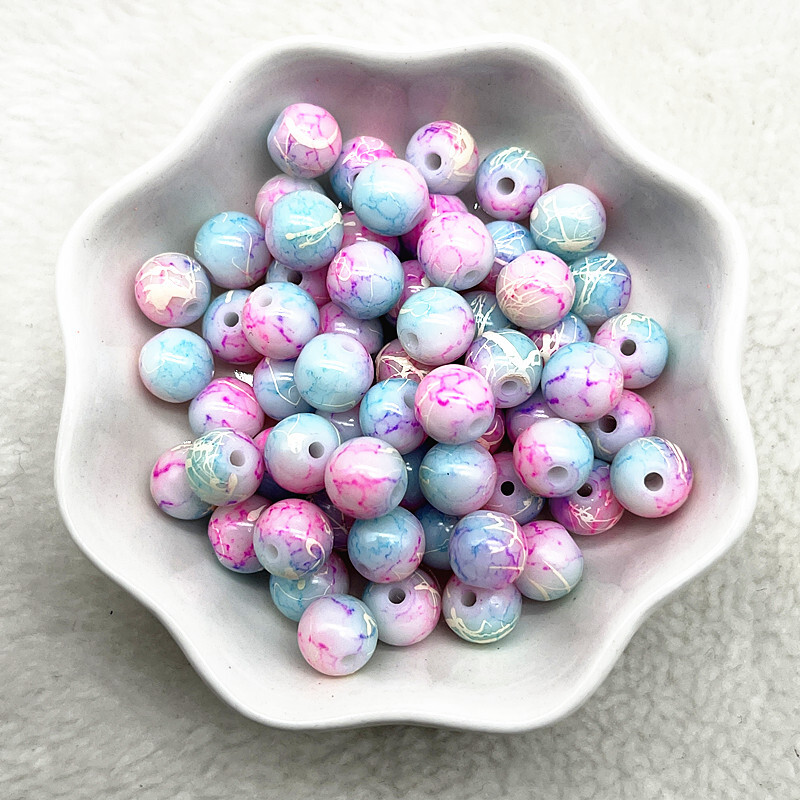 4/6/8/10 mm-es mintás kerek üveggyöngyök laza távtartó gyöngyök ékszerkészítéshez, barkácsolás, kézzel készített ruházati kiegészítők
