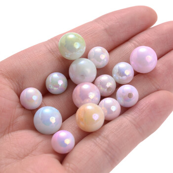 Βραχιόλι κολιέ 8/10 χιλιοστών Mermaid Color Shiny Acrylic Spacer Loose Beads Απομίμηση μαργαριταριών στρογγυλές χάντρες για κοσμήματα