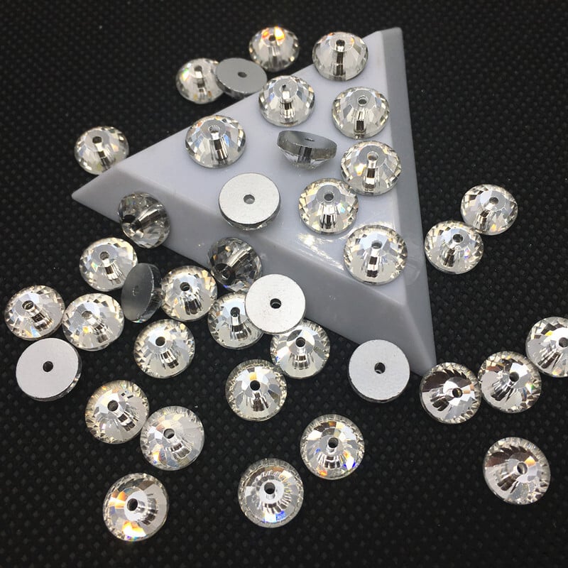 Lochrose jednodierkový prišívací kamienok, veľkosť 3 mm, 4 mm, 5 mm, 6 mm, 8 mm, okrúhly, krištáľovo číry/farba AB, na výrobu spoločenských šperkov