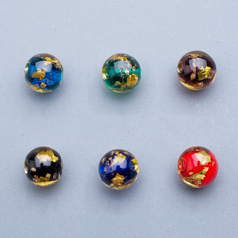 10 ks okrúhlych 10 mm 12 mm zlatých fóliových vzorov, ručne vyrábaných sklenených korálok s lampovým vzorom na výrobu šperkov, DIY remeslá.
