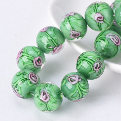 Kerek, 12 mm-es virágmintás, kézzel készített lámpafényű üveg laza gyöngyök ékszerekhez Barkácsolás kézműves leletek