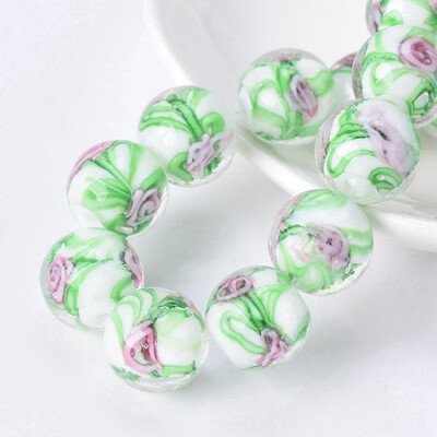 Kerek, 12 mm-es virágmintás, kézzel készített lámpafényű üveg laza gyöngyök ékszerekhez Barkácsolás kézműves leletek