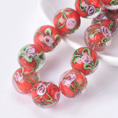 Kerek, 12 mm-es virágmintás, kézzel készített lámpafényű üveg laza gyöngyök ékszerekhez Barkácsolás kézműves leletek