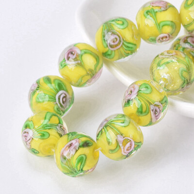 Kerek, 12 mm-es virágmintás, kézzel készített lámpafényű üveg laza gyöngyök ékszerekhez Barkácsolás kézműves leletek