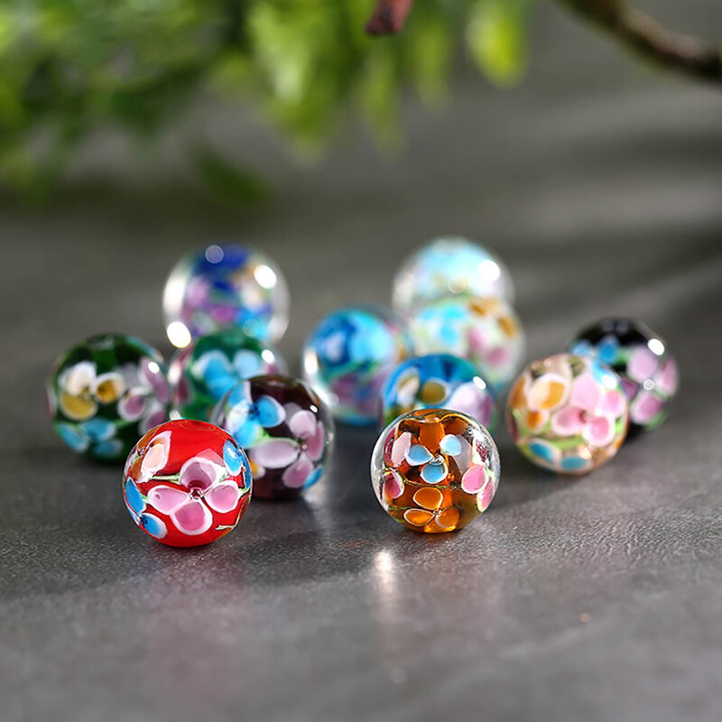 5 kom Okrugle ručno rađene labave perle Narukvice s naušnicama 12 mm DIY izrada nakita Cvijet za ogrlicu Rukotvorine Odstojnik perla Lampwork staklo