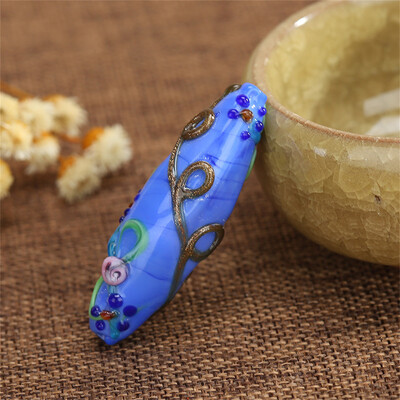 Kézzel készített lámpafényes üveg barkács kézműves Muránói laza gyöngy nagykereskedelmi ovális 42 mm-es virág távtartó gyöngyök ékszerkészítés varázslatok