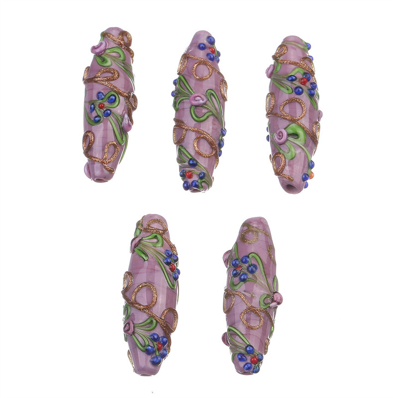 Kézzel készített lámpafényes üveg barkács kézműves Muránói laza gyöngy nagykereskedelmi ovális 42 mm-es virág távtartó gyöngyök ékszerkészítés varázslatok