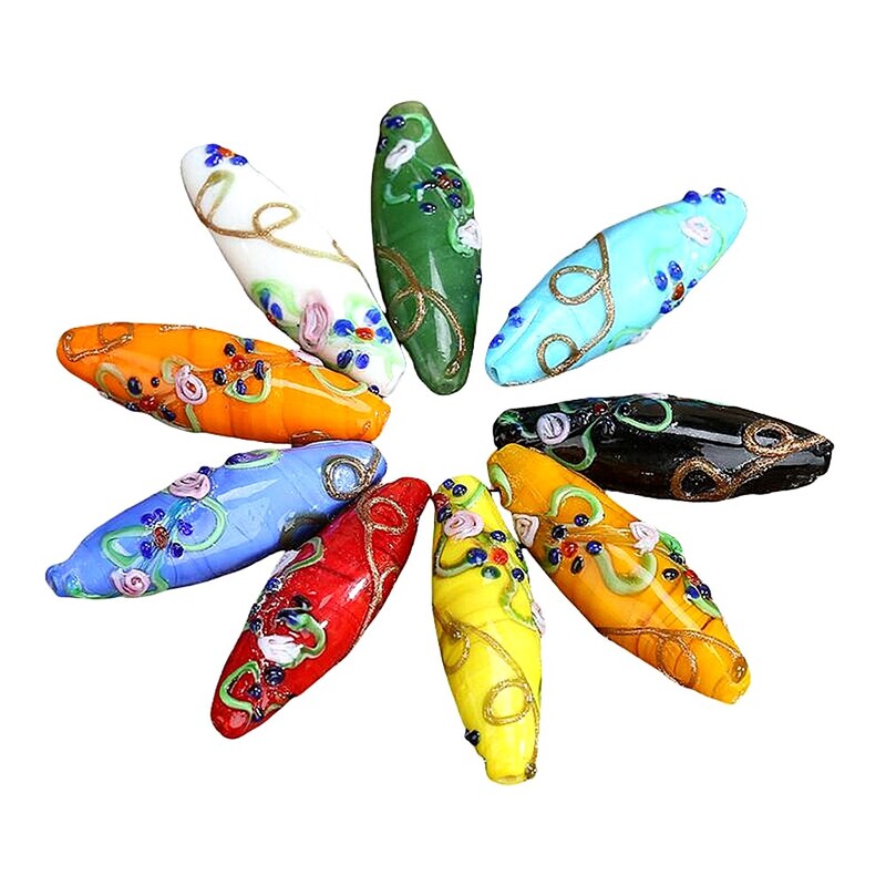 Kézzel készített lámpafényes üveg barkács kézműves Muránói laza gyöngy nagykereskedelmi ovális 42 mm-es virág távtartó gyöngyök ékszerkészítés varázslatok