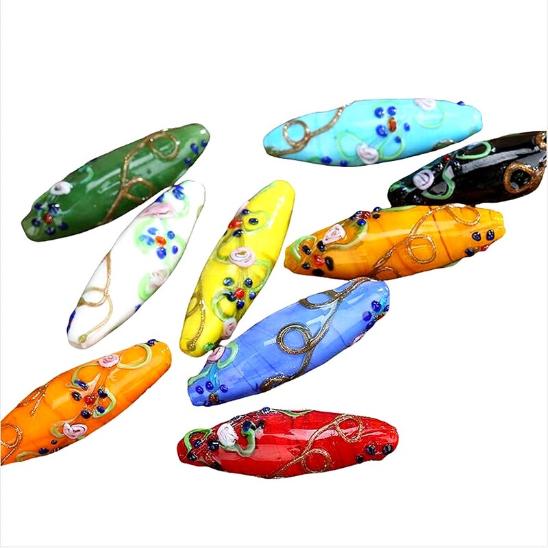 Kézzel készített lámpafényes üveg barkács kézműves Muránói laza gyöngy nagykereskedelmi ovális 42 mm-es virág távtartó gyöngyök ékszerkészítés varázslatok