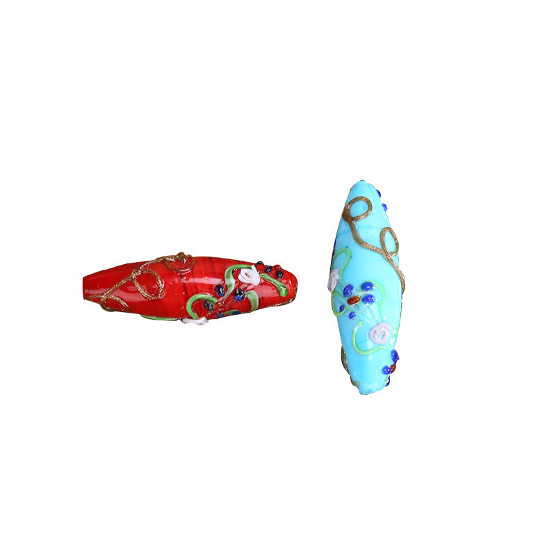 Kézzel készített lámpafényes üveg barkács kézműves Muránói laza gyöngy nagykereskedelmi ovális 42 mm-es virág távtartó gyöngyök ékszerkészítés varázslatok