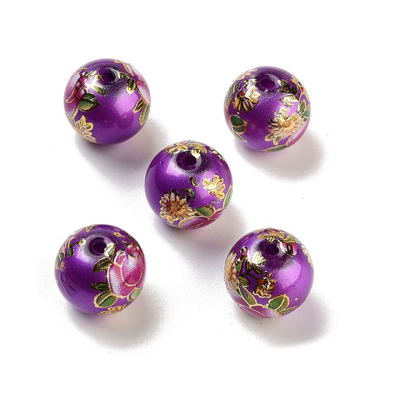 5 ks 12 mm sklenené okrúhle korálky s potlačou kvetov na výrobu šperkov, náhrdelníkov, náramkov, doplnkov, dekorácií, otvor: 1 mm