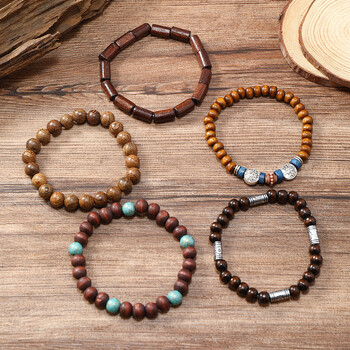 5 τμχ/σετ Bohemia Wood Beaded βραχιόλια Boho Chic βραχιόλια για γυναίκες Ανδρικά Γυναικεία Τσόκερ Μόδα Κοσμήματα Γούρια Δώρο πάρτι