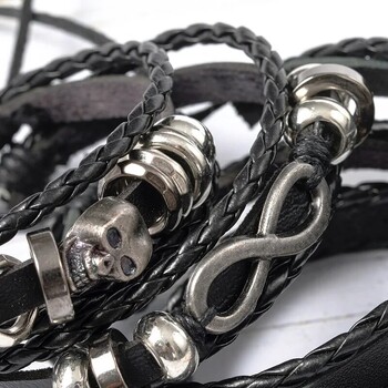 5 τμχ Μεταλλικά Diy Braided Punk Style Bracelet Set, με δέρμα Pu και χάντρες