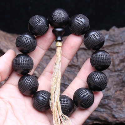 Eredeti természetes fekete fagyöngyök tibeti ébenfa 20 mm-es imakerék karkötő, klasszikus férfi