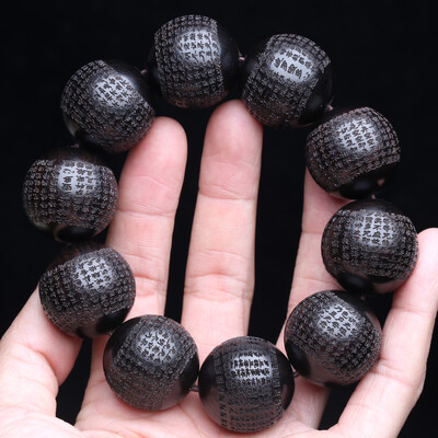 Tikri natūralūs juodi mediniai karoliukai Tibeto juodmedžio 20 mm mm maldos rato apyrankė vyriška klasikinė