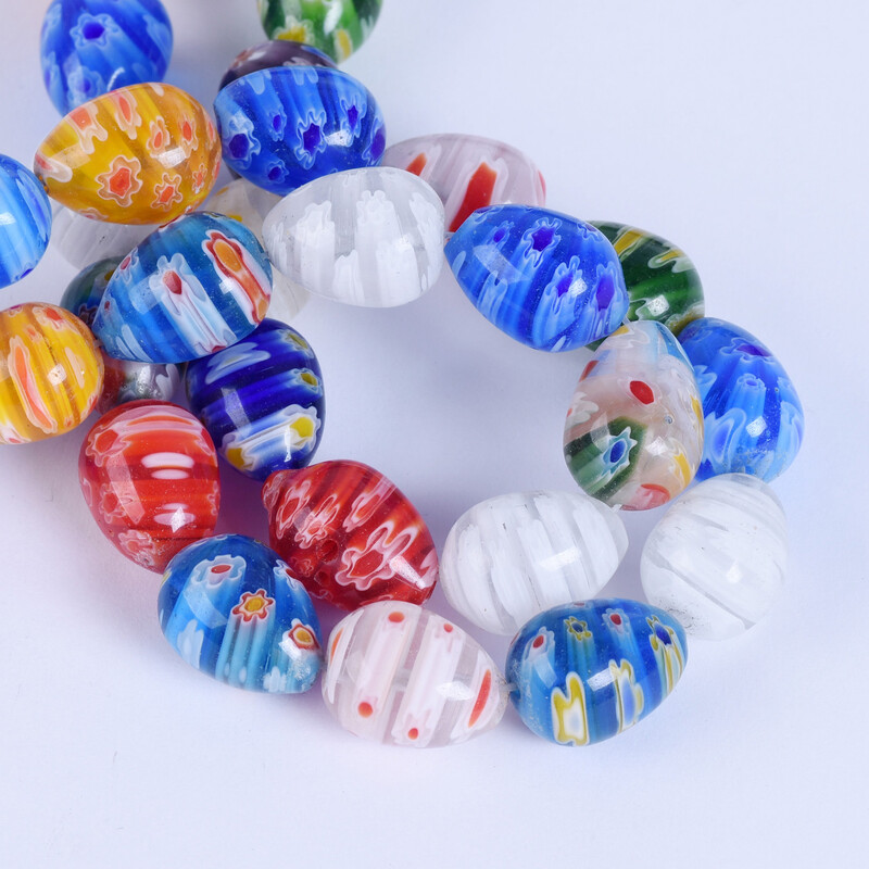 10 ks náhodných zmiešaných kvetinových vzorov 12x16 mm kvapkovité korálky Millefiori zo skla, voľné lampworkové korálky na výrobu šperkov, DIY komponenty