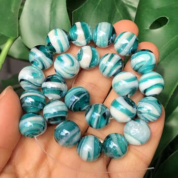 Μεγάλες 12mm Murano Malachite Green Candy Stripes Lampwork Κρυστάλλινο γυαλί στρογγυλές χάντρες διαχωρισμού για κοσμήματα αξεσουάρ Diy