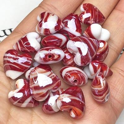 15MM Veľký Murano srdiečkový malachitový zelený cukríkový pruhovaný krištáľový sklenený prívesok s korálkou na výrobu náušníc s motívom lásky.