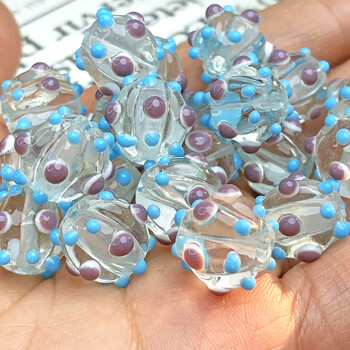 Μεγάλα 12mm Murano Clear Lake Blue Spot Lampwork Glass Loose Spacer Beads for Jewerly Making Diy Earring αξεσουάρ