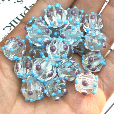 12 мм големи мъниста от Murano Clear Lake Blue Spot Lampwork Glass Loose Spacer Beads за изработка на бижута Аксесоари за обеци Направи си сам