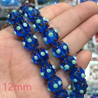 12 mm dideli Murano skaidraus ežero mėlynos spalvos taškiniai lempos stiklai, laisvi tarpiniai karoliukai, skirti papuošalams gaminti, pasidaryk pats auskarų priedai