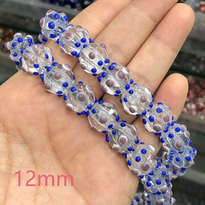 12 mm dideli Murano skaidraus ežero mėlynos spalvos taškiniai lempos stiklai, laisvi tarpiniai karoliukai, skirti papuošalams gaminti, pasidaryk pats auskarų priedai