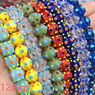 12 mm dideli Murano skaidraus ežero mėlynos spalvos taškiniai lempos stiklai, laisvi tarpiniai karoliukai, skirti papuošalams gaminti, pasidaryk pats auskarų priedai