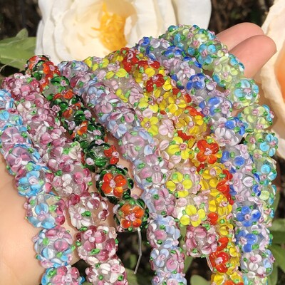 12 mm-es nagy muránói virág, átlátszó lámpatest piros fehér üveg laza távtartó gyöngyök ékszerkészítéshez barkácsolás karkötő medál kiegészítők