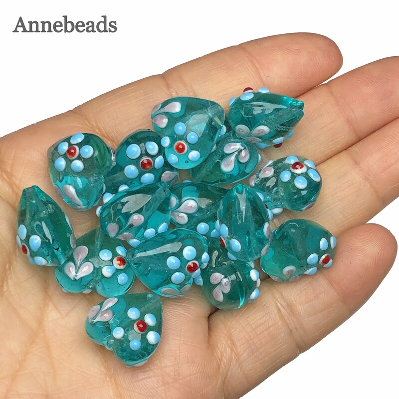 15 MM mare de Murano în formă de inimă verde întunecat de malachit flori lucrate manual mărgele de cristal pentru realizarea accesoriului de cercei de dragoste DIY