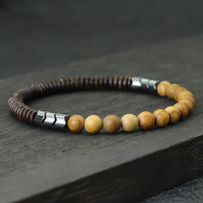 Brățară din mărgele de nucă de cocos pentru bărbați 6 mm Gresie albastră naturală Ochi de tigru Brățară din piatră Chakra Energy Braslet Yoga Lemn Brazalete