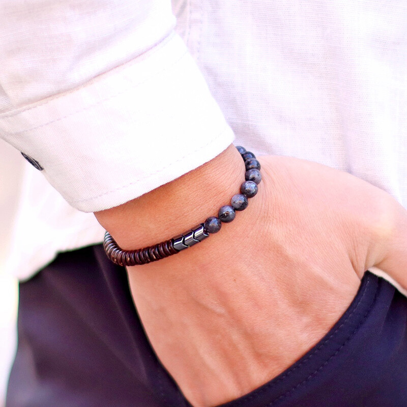 Brățară din mărgele de nucă de cocos pentru bărbați 6 mm Gresie albastră naturală Ochi de tigru Brățară din piatră Chakra Energy Braslet Yoga Lemn Brazalete