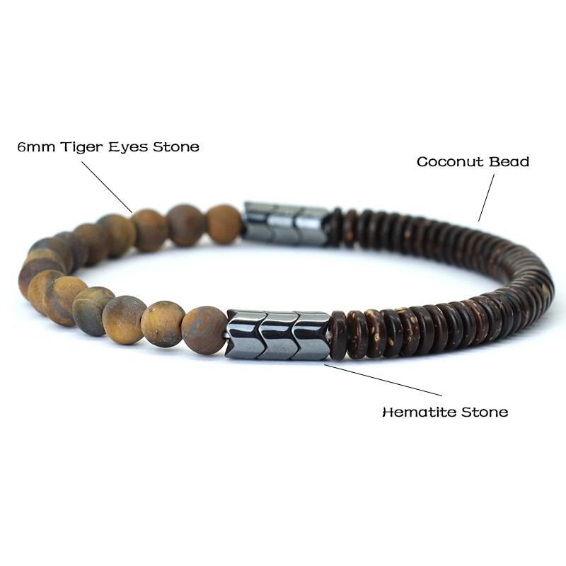 Brățară din mărgele de nucă de cocos pentru bărbați 6 mm Gresie albastră naturală Ochi de tigru Brățară din piatră Chakra Energy Braslet Yoga Lemn Brazalete