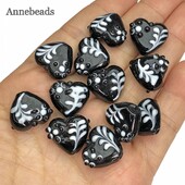 15 mm-es fekete-fehér, kézzel készített lámpafényű üveg szív alakú gyöngyök laza kézműves szerelmes gyöngyök ékszerekhez barkácsolás karkötő-kiegészítők