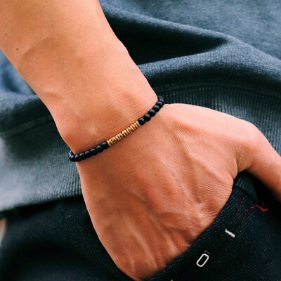 Brățară nouă de 4 mm pentru bărbați de culoare aurie antică Brățară din piatră hematită din lemn natural Braslet Homme meditație cu margele Brazalete Pulsera