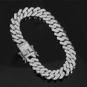 Hip Hop Ανδρικά Γυναικεία 12mm βραχιόλι Prong Cuban Link Chain Iced Out 2 σειρές στρασμένα στρασμένα κοσμήματα Miami Rhombus Cuban Chain ανδρικά κοσμήματα