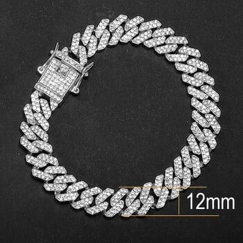 Hip Hop Ανδρικά Γυναικεία 12mm βραχιόλι Prong Cuban Link Chain Iced Out 2 σειρές στρασμένα στρασμένα κοσμήματα Miami Rhombus Cuban Chain ανδρικά κοσμήματα