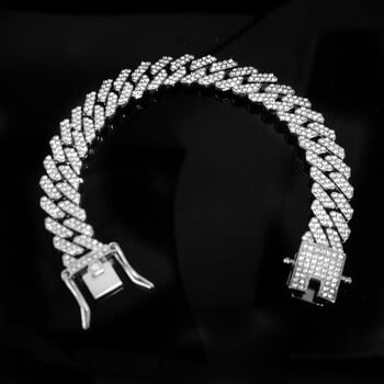 Hip Hop Ανδρικά Γυναικεία 12mm βραχιόλι Prong Cuban Link Chain Iced Out 2 σειρές στρασμένα στρασμένα κοσμήματα Miami Rhombus Cuban Chain ανδρικά κοσμήματα