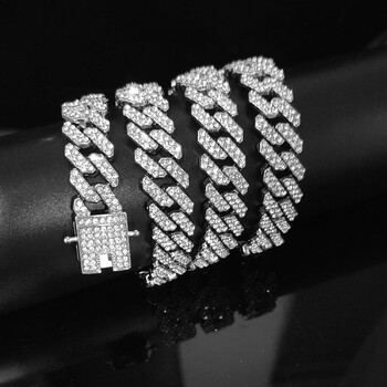 Hip Hop Ανδρικά Γυναικεία 12mm βραχιόλι Prong Cuban Link Chain Iced Out 2 σειρές στρασμένα στρασμένα κοσμήματα Miami Rhombus Cuban Chain ανδρικά κοσμήματα