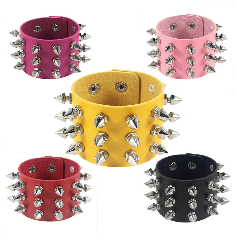 Punk gótikus góth szegecses karkötő női férfi vintage új fekete PU bőr karkötők három soros szegecses széles csuklópántok